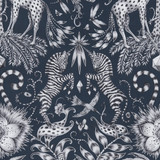 Kruger Navy by Clarke And Clarke Designer Fabric ANIMALIA BY EMMA J SHIPLEY FOR C&C COTTON - 100% United Kingdom HEAVY Horizontal: 13.58 and Vertical: 22.44 54 - Swanky Fabrics -