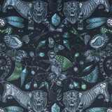 Extinct Velvet Navy by Clarke And Clarke Designer Fabric ANIMALIA BY EMMA J SHIPLEY FOR C&C POLYESTER - 100% Spain HEAVY Horizontal: 27.17 and Vertical: 22.24 54 - Swanky Fabrics -