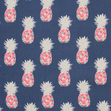 Happy Pineapple Navy by Carole Designer Fabric Bluebird 95% Polyester, 5% Linen China Passes 50,000 Double Rubs Wyzenbeek Horizontal: 8 3/4" and Vertical: 10 1/2" V 58" - Swanky Fabrics -