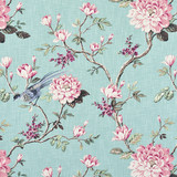 Garden Bird Spa by Carole Designer Fabric Jade 100% Cotton-Soil Repellent Pakistan 25 1/8" V, 27"H 56" - Swanky Fabrics -