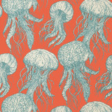 Jelly Fish Bloom Coral and Turquoise T13172 by Thibaut Wallpaper Thibaut Wallpaper Jelly Fish Bloom Coral and Turquoise T13172Wallpaper Summer House Wallpaper U.S.A. </p><p>Repeat: V: 25.25 27 - Fabric Carolina -