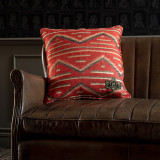 Mind The Gap Pillows EYEDAZZLER Linen Cushion (LC40035) | LC40035 | THE HOME OF AN ECCENTRIC MAN | 20 x 20 in | Black, Peach, Red, Yellow | Fabric Carolina | https://www.fabriccarolina.com/