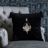 Mind The Gap Pillows GEMME EMBROIDERY Velvet Embroidered Cushion (LC40059) | LC40059 | THE TRANSYLVANIAN MANOR | 20 x 20 in | Brown, Green, Pink, Taupe | Fabric Carolina | https://www.fabriccarolina.com/