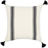 Hajdu Stripe Heavy Linen Cushion by Mind the Gap Designer Pillow TRANSYLVANIAN ROOTS 100% Linen Made in Romania Black tasseled corners 20 x 20 in - Swanky Fabrics -