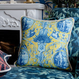 Calypso Cushion by Mind the Gap Designer Pillow SUNDANCE VILLA 100% Cotton, printed and stonewashed Made in Romania Off-white rope border 20 x 20 in - Swanky Fabrics -