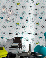 Mind The Gap Wallpaper FISH EYE Premium Wallpaper (WP20083) | WP20083 | WALLPAPER DESIGNER COLLECTION | 3 rolls x 20.5 x 118.1 in | 0.52m / 20.5in | 3m / 118in | 4.65mp | 52cm / 20.5in | Black, Blue, Green, White | Non-woven | Paste the wall | 3-rolls in a box | Fabric Carolina | https://www.fabriccarolina.com/