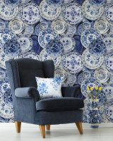Mind The Gap Wallpaper DELFTWARE (WP20187) | WP20187 | PREMIUM DESIGNER WALLPAPER COLLECTION | 3 rolls x 20.5 x 118.1 in | 0.52m / 20.5in | 3m / 118in | 4.65mp | 60cm / 23.6in | Blue, White | Non-woven | Paste the wall | 3-rolls in a box | Fabric Carolina | https://www.fabriccarolina.com/