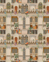 Mind The Gap Wallpaper THE KASBAH Wallpaper (WP20755) | WP20755 | TALES OF MAGHREB | 3 rolls x 20.5 x 118.1 in | 0.52m / 20.5in | 3m / 118in | 4.68mp | 150cm / 59in | Blue, Green, Red, Taupe | Textured Matte | Paste the wall | 3-rolls in a box | Fabric Carolina | https://www.fabriccarolina.com/