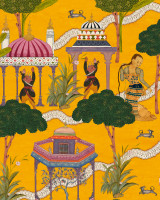 Mind The Gap Wallpaper MAGHREB Turmeric Wallpaper (WP20760) | WP20760 | TALES OF MAGHREB | 3 rolls x 20.5 x 118.1 in | 0.52m / 20.5in | 3m / 118in | 4.68mp | 75cm / 29.5in | Green, Orange, Pink, White | Textured Matte | Paste the wall | 3-rolls in a box | Fabric Carolina | https://www.fabriccarolina.com/