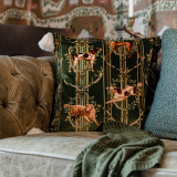 Mind The Gap Pillows MOUNTAIN DOGS Cypress Green Velvet Cushion (LC40180) | LC40180 | TYROL APRES-SKI HOME COLLECTION | 20 x 20 in | Brown, Green, Taupe, Yellow | Fabric Carolina | https://www.fabriccarolina.com/