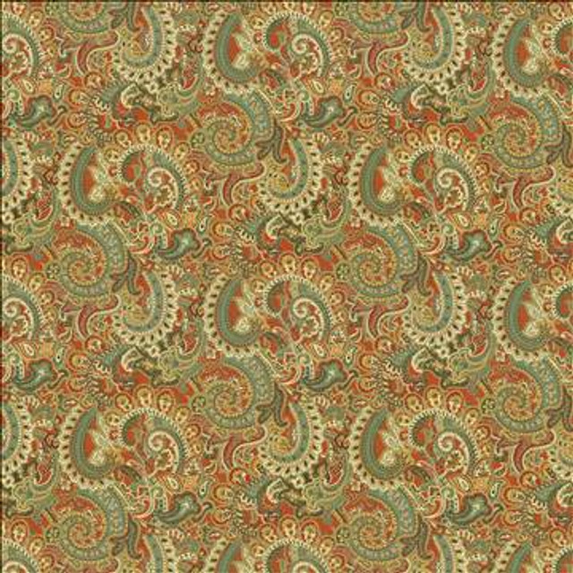 Anjou Paisley Ming Red by Kasmir Designer Fabric 5106 55% Linen 45% Rayon CHINA 12,000 Wyzenbeek Double Rubs H: 27 4/8 inches, V: 25 2/8 inches 54 - 55 - Swanky Fabrics - Kasmir