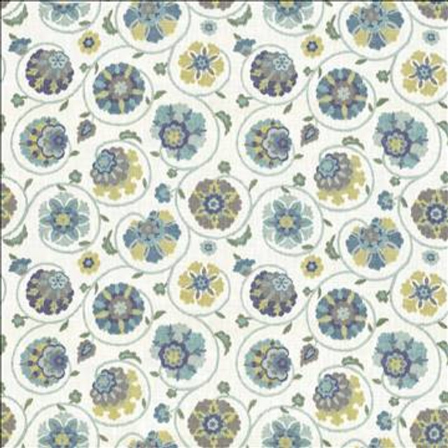 Palampore Garden Aquamarine by Kasmir Designer Fabric 5065 100% Cotton USA 15,000 Wyzenbeek Double Rubs H: 27 inches, V: 27 inches 54 - Swanky Fabrics - Kasmir