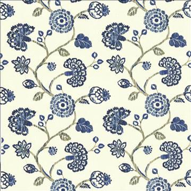 Stoneleigh Cobalt by Kasmir Designer Fabric 1436 100% Cotton USA 12,000 Wyzenbeek Double Rubs H: 27 inches, V: 25 2/8 inches 54 - Swanky Fabrics - Kasmir