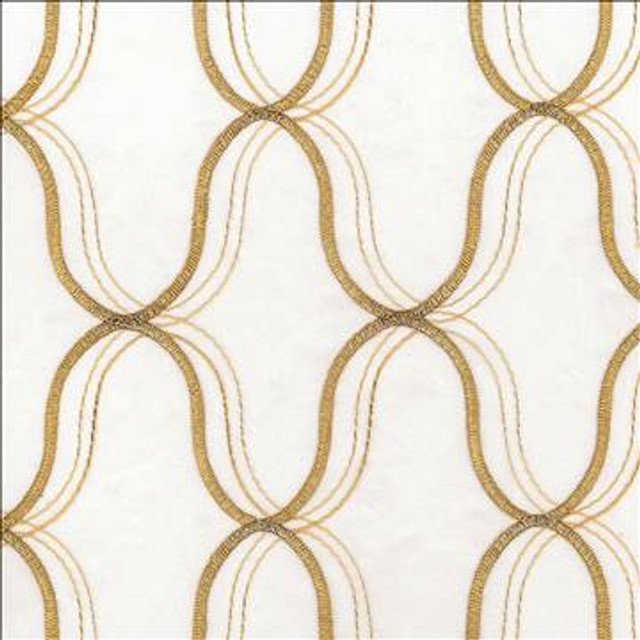 Wavefront Gold by Kasmir Designer Fabric 5077 100% Polyester Embroidery Contents 100% Polyester TURKEY Not Tested H: 4 3/8 inches, V: 6 3/8 inches 58 - 59 - Swanky Fabrics - Kasmir