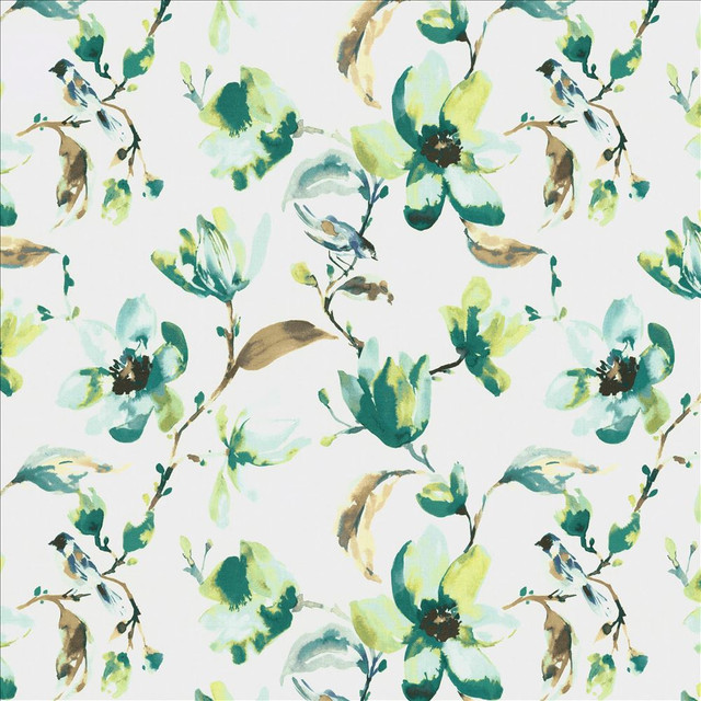 Bird Is The Word Mist by Kasmir Designer Fabric 5142 100% Cotton SPAIN 30,000 Wyzenbeek Double Rubs Horizontal: 27 inches and Vertical: 27 inches 54 - Swanky Fabrics -