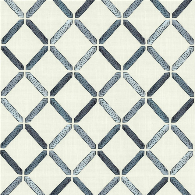 Geo Ribbon Marine by Kasmir Designer Fabric 5156 73% Cotton 27% Polyester INDIA 30,000 Wyzenbeek Double Rubs Horizontal: 9 inches and Vertical: 9 3/8 inches 54 - Swanky Fabrics -