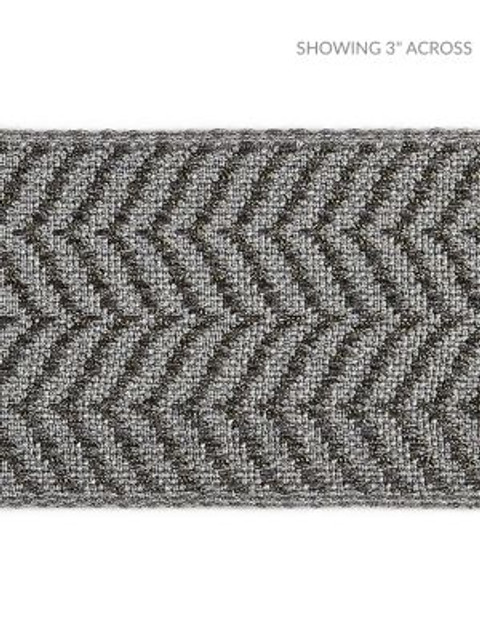 Artemis Tape Smoke SCT32940004 by Scalamandre Designer Trim MODERN LUXURY 88% VISCOSE 12% LUREX FRANCE LIGHT DUTY Horizontal: .625" and Vertical: 2.38 - Swanky Fabrics -