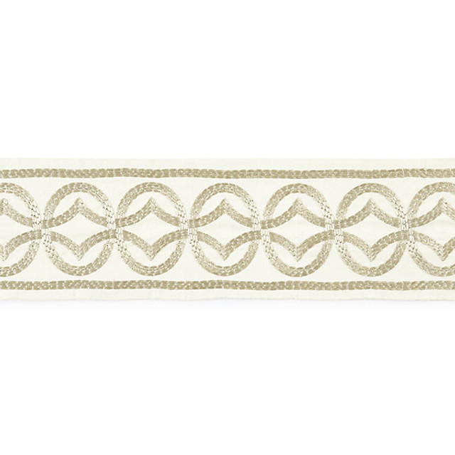 Athena Embroidered Tape/Sand T3305-001 by Scalamandre Trim Designer Trim STOCKED AT 54% COTTON;39% VISCOSE;7% SPUN POLYESTER INDIA LIGHT DUTY Horizontal: 3.125" and Vertical: 5.375" - Swanky Fabrics -