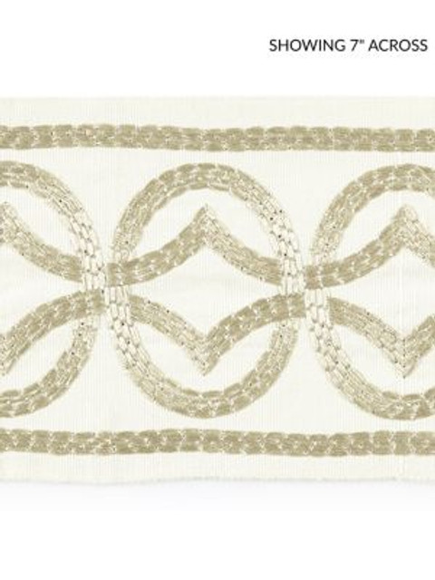 Athena Embroidered Tape Sand SCT33050001 by Scalamandre Designer Trim LA BOHEME 54% COTTON 39% VISCOSE 7% SPUN POLYESTER INDIA LIGHT DUTY Horizontal: 3.125" and Vertical: 5.13 - Swanky Fabrics -