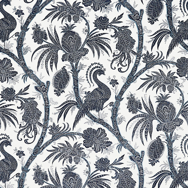 Balinese Peacock/Indigo 16575-005 by Scalamandre Designer Fabric FALL 2015 STOCKED AT 67% LINEN;33% COTTON FRANCE LIGHT DUTY Horizontal: 21.625" and Vertical: 28.5" 57" - Swanky Fabrics -