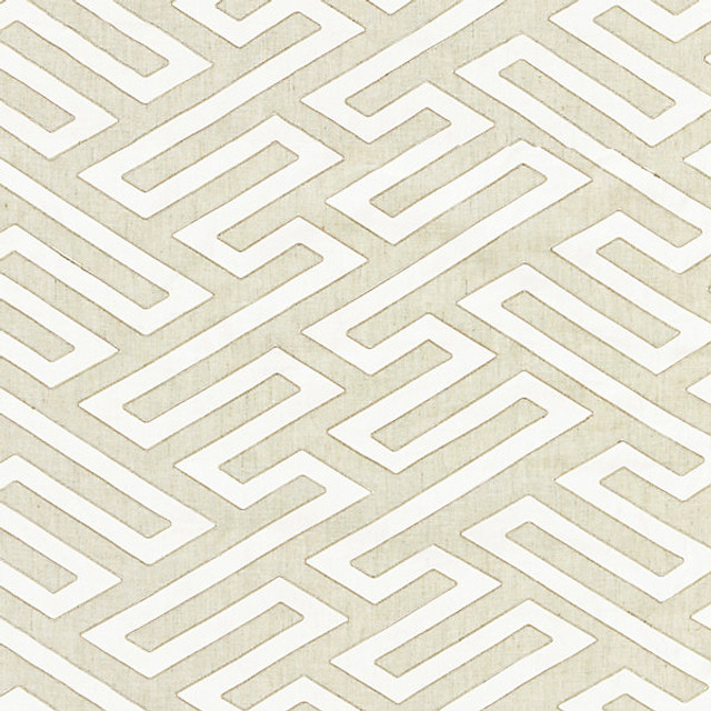Canton Fret Applique/Linen 27218-001 by Scalamandre Designer Fabric CHINOIS CHIC STOCKED AT SCALAMANDRE WAREHOUSE 85% LINEN|13% COTTON|2% VISCOSE INDIA LIGHT DUTY Horizontal: 8" and Vertical: 8" 50" - Swanky Fabrics -