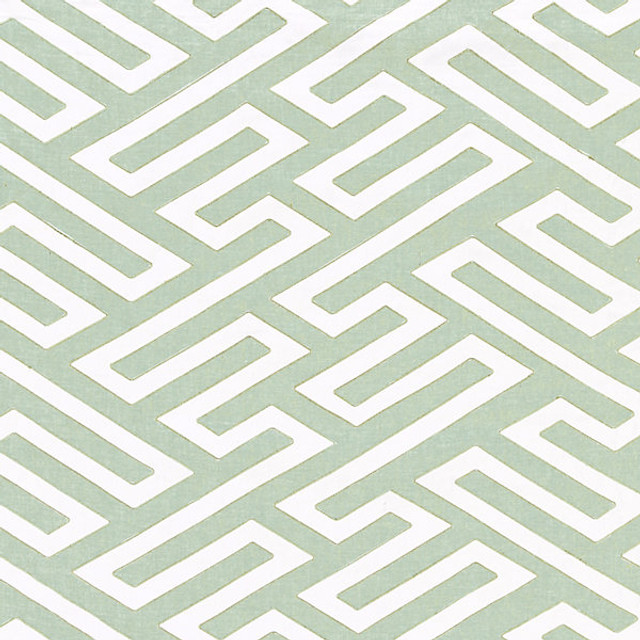Canton Fret Applique/Eucalyptus 27218-002 by Scalamandre Designer Fabric CHINOIS CHIC STOCKED AT SCALAMANDRE WAREHOUSE 85% LINEN|13% COTTON|2% VISCOSE INDIA LIGHT DUTY Horizontal: 8" and Vertical: 8" 50" - Swanky Fabrics -