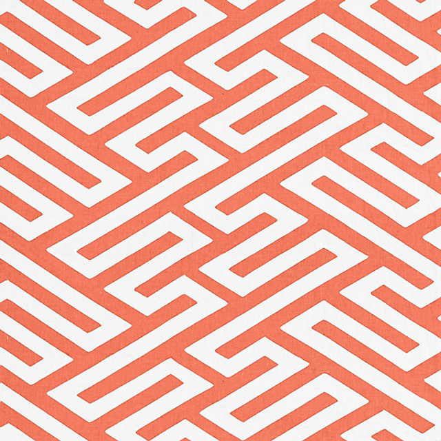 Canton Fret Applique/Coral 27218-003 by Scalamandre Designer Fabric CHINOIS CHIC STOCKED AT SCALAMANDRE WAREHOUSE 85% LINEN|13% COTTON|2% VISCOSE INDIA LIGHT DUTY Horizontal: 8" and Vertical: 8" 50" - Swanky Fabrics -