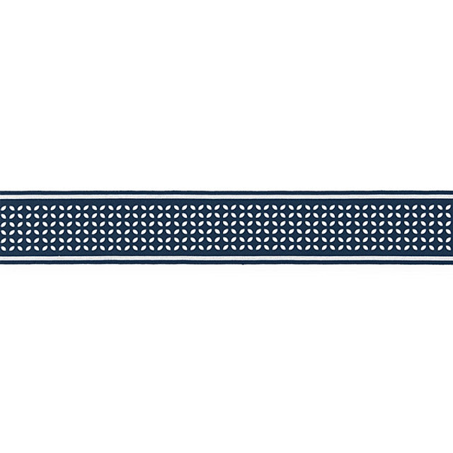 Cassis Laser Cut Tape/Navy T3323-003 by Scalamandre Trim Designer Trim CHINOIS CHIC TRIMMING STOCKED AT SCALAMANDRE WAREHOUSE 100% POLYESTER CHINA LIGHT DUTY Horizontal: .75" and Vertical: 3.625" - Swanky Fabrics -