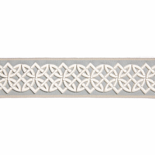 Celtic Embroidered Tape/Mineral T3282-003 by Scalamandre Trim Designer Trim HAMPTONS TRIMMINGS STOCKED AT 40% POLYESTER;32% VISCOSE;28% ACRYLIC CHINA LIGHT DUTY Horizontal: and Vertical: 2.8125" - Swanky Fabrics -