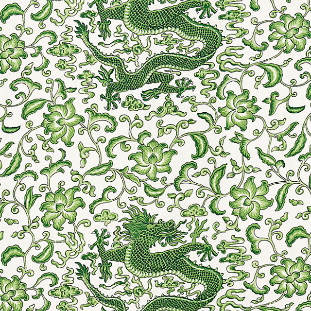Chi'En Dragon Linen Print/Jade 16558-002 by Scalamandre Designer Fabric FALL 2015 STOCKED AT 52% LINEN;48% COTTON UNITED KINGDOM LIGHT DUTY Horizontal: 23" and Vertical: 27" 56" - Swanky Fabrics -