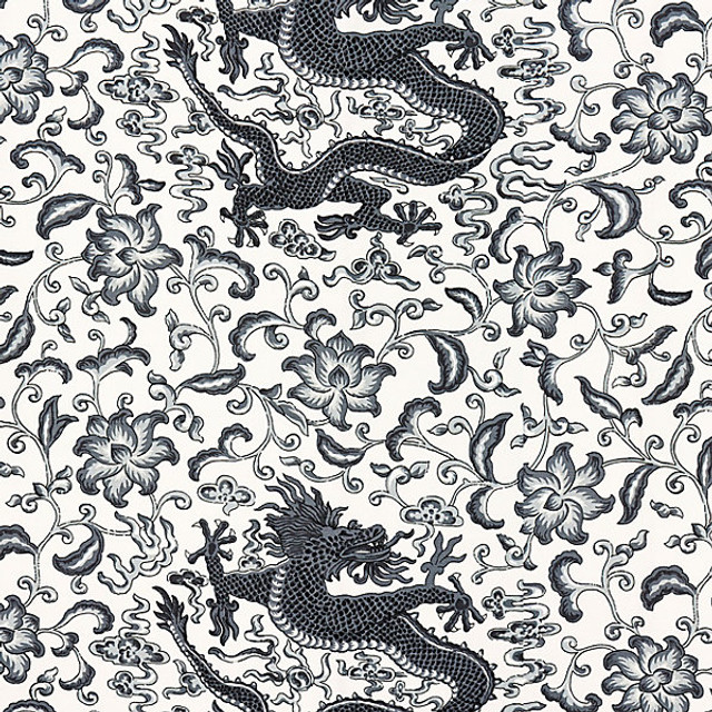 Chi'En Dragon Linen Print/Charcoal 16558-005 by Scalamandre Designer Fabric FALL 2015 STOCKED AT 52% LINEN;48% COTTON UNITED KINGDOM LIGHT DUTY Horizontal: 23" and Vertical: 27" 56" - Swanky Fabrics -