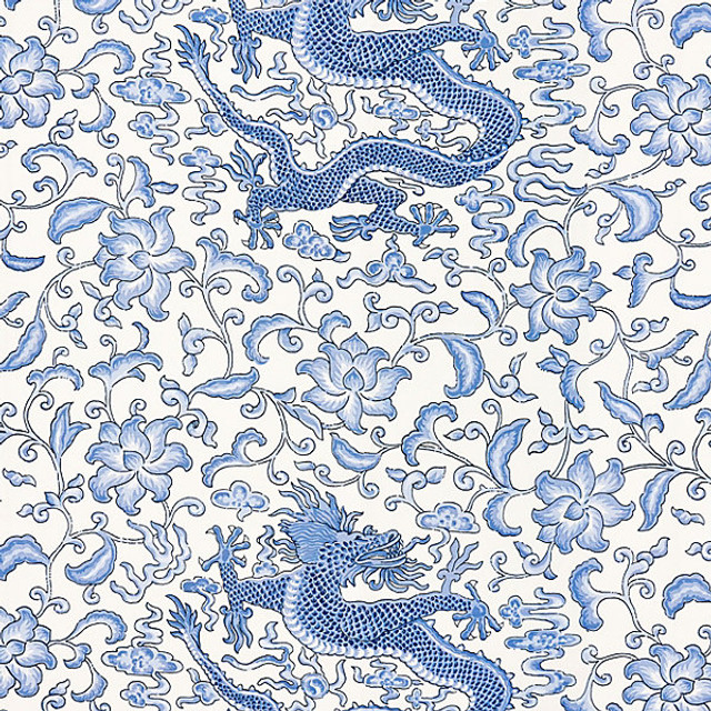 Chi'En Dragon Linen Print/Hyacinth Blue 16558-007 by Scalamandre Designer Fabric FALL 2015 STOCKED AT 52% LINEN;48% COTTON UNITED KINGDOM LIGHT DUTY Horizontal: 23" and Vertical: 27" 56" - Swanky Fabrics -