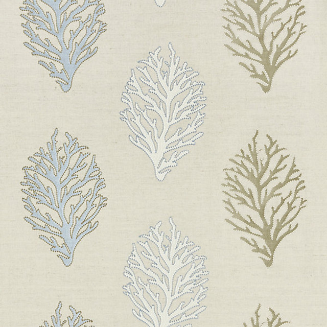 Coral Reef Embroidery/Sand 27204-004 by Grey Watkins Designer Fabric BREEZE COLLECTION STOCKED AT SCALAMANDRE WAREHOUSE 35% COTTON|35% LINEN|18% VISCOSE|12% POLYESTER INDIA DRAPERY ONLY Horizontal: 14" and Vertical: 52" 52" - Swanky Fabrics -