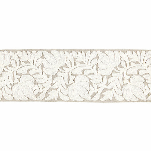 Coventry Embroidered Tape/Flax T3296-001 by Scalamandre Trim Designer Trim BOTANICA STOCKED AT 70% LINEN;30% SPUN VISCOSE INDIA LIGHT DUTY Horizontal: and Vertical: 5" - Swanky Fabrics -