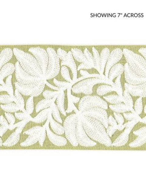 Coventry Embroidered Tape Celery SCT32960003 by Scalamandre Designer Trim BOTANICA 70% LINEN 30% SPUN VISCOSE INDIA LIGHT DUTY Horizontal: and Vertical: 5 - Swanky Fabrics -