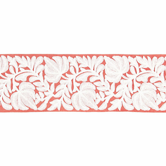 Coventry Embroidered Tape/Coral T3296-004 by Scalamandre Trim Designer Trim BOTANICA STOCKED AT 70% LINEN;30% SPUN VISCOSE INDIA LIGHT DUTY Horizontal: and Vertical: 5" - Swanky Fabrics -