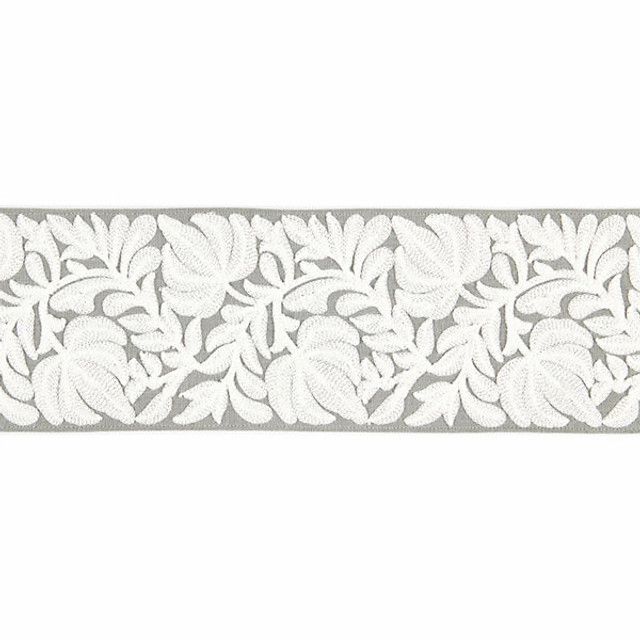 Coventry Embroidered Tape/French Grey T3296-005 by Scalamandre Trim Designer Trim BOTANICA STOCKED AT 70% LINEN;30% SPUN VISCOSE INDIA LIGHT DUTY Horizontal: and Vertical: 5" - Swanky Fabrics -