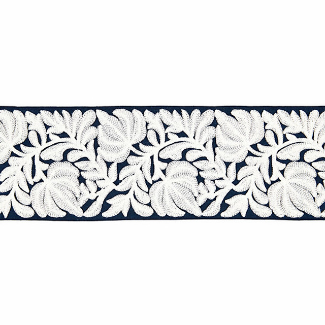Coventry Embroidered Tape/Navy T3296-006 by Scalamandre Trim Designer Trim BOTANICA STOCKED AT 70% LINEN;30% SPUN VISCOSE INDIA LIGHT DUTY Horizontal: and Vertical: 5" - Swanky Fabrics -
