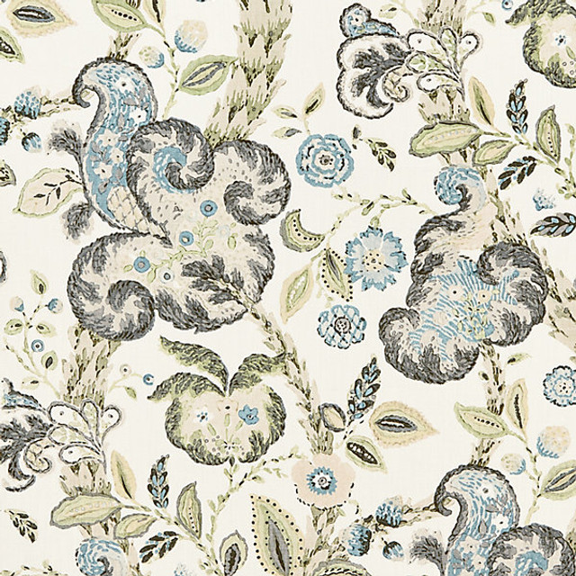 Cumbria Hand Block Print/Smoke On Ivory 16603-002 by Scalamandre Designer Fabric LA BOHEME STOCKED AT 100% LINEN THAILAND LIGHT DUTY Horizontal: 36" and Vertical: 16.625" 49.5" - Swanky Fabrics -