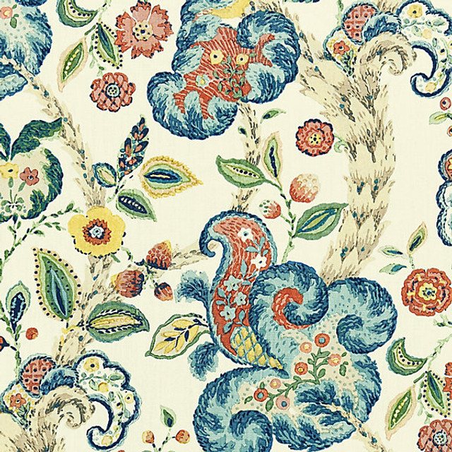 Cumbria Hand Block Print/Multi On Cream 16603-004 by Scalamandre Designer Fabric LA BOHEME STOCKED AT 100% LINEN THAILAND LIGHT DUTY Horizontal: 36" and Vertical: 16.625" 49.5" - Swanky Fabrics -
