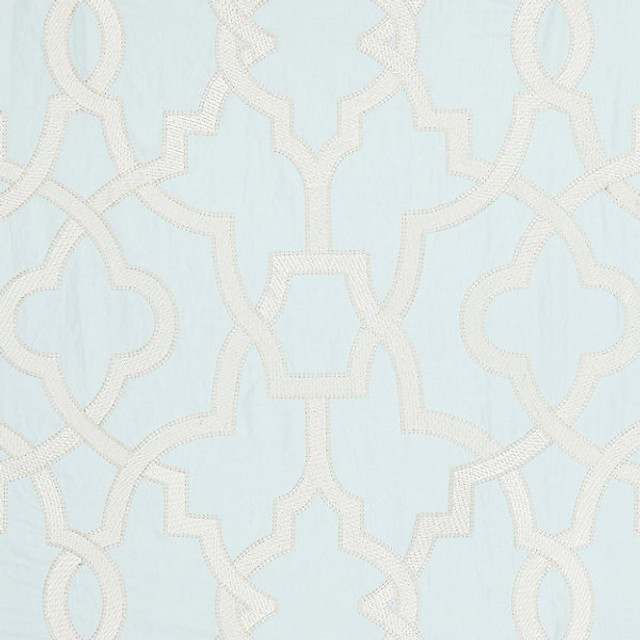 Damascus Embroidery/Blue Mist 27073-002 by Scalamandre Designer Fabric SPRING 2016 STOCKED AT 34% COTTON;28% VISCOSE;22% LINEN;16% SPUN POLYESTER INDIA LIGHT DUTY Horizontal: 31.5" and Vertical: 25.625" 51" - Swanky Fabrics -