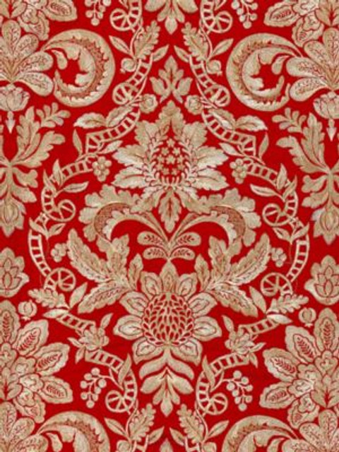 Elizabeth Damask Embroidery Carnelian SC270860003 by Scalamandre Designer Fabric MERCHANTE 16% SPUN POLYESTER, 36% VISCOSE 29% LINEN 19% COTTON INDIA LIGHT DUTY Horizontal: 31.5" and Vertical: 25.625" 51 - Swanky Fabrics -