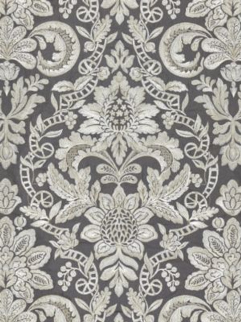Elizabeth Damask Embroidery Charcoal SC270860004 by Scalamandre Designer Fabric MERCHANTE 16% SPUN POLYESTER, 36% VISCOSE 29% LINEN 19% COTTON INDIA LIGHT DUTY Horizontal: 31.5" and Vertical: 25.625" 51 - Swanky Fabrics -