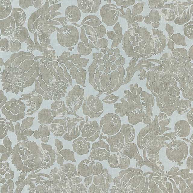 Elsa Linen Print/Silver On Skylight 16606-002 by Scalamandre Designer Fabric STOCKED AT SCALAMANDRE WAREHOUSE 100% LINEN ITALY DRAPERY ONLY Horizontal: 37.75" and Vertical: 35.625" 53.5" - Swanky Fabrics -