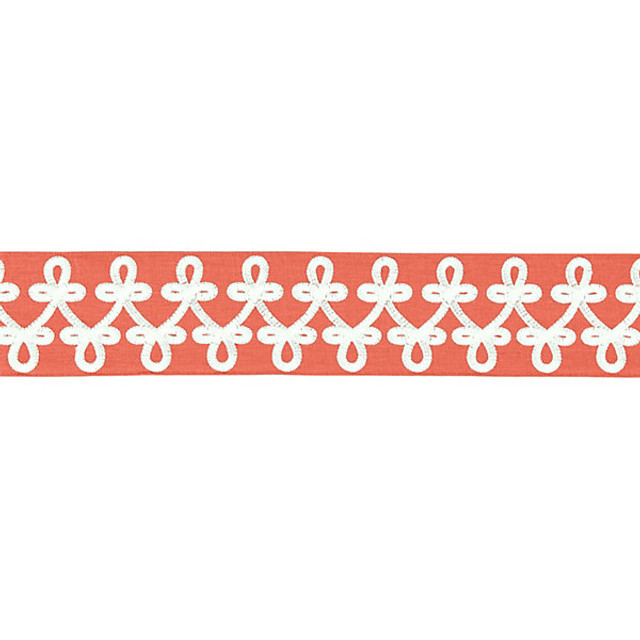 Empress Embroidered Tape/Coral T3321-003 by Scalamandre Trim Designer Trim CHINOIS CHIC TRIMMING STOCKED AT SCALAMANDRE WAREHOUSE 90% LINEN|10% VISCOSE INDIA LIGHT DUTY Horizontal: 2" and Vertical: 3.625" - Swanky Fabrics -