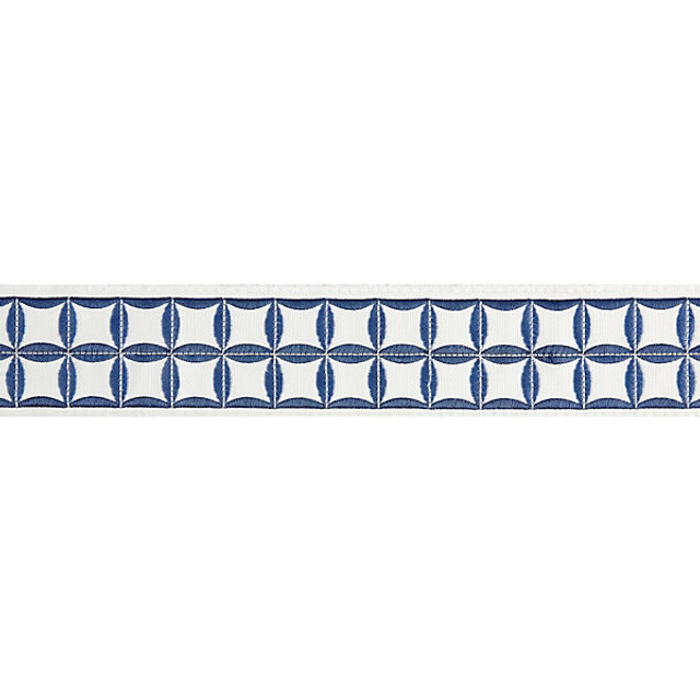 Fiori Embroidered Tape/Delft T3288-002 by Scalamandre Trim Designer Trim FALL 2016 STOCKED AT 66% COTTON;34% VISCOSE INDIA LIGHT DUTY Horizontal: 2.125" and Vertical: 2.75" - Swanky Fabrics -