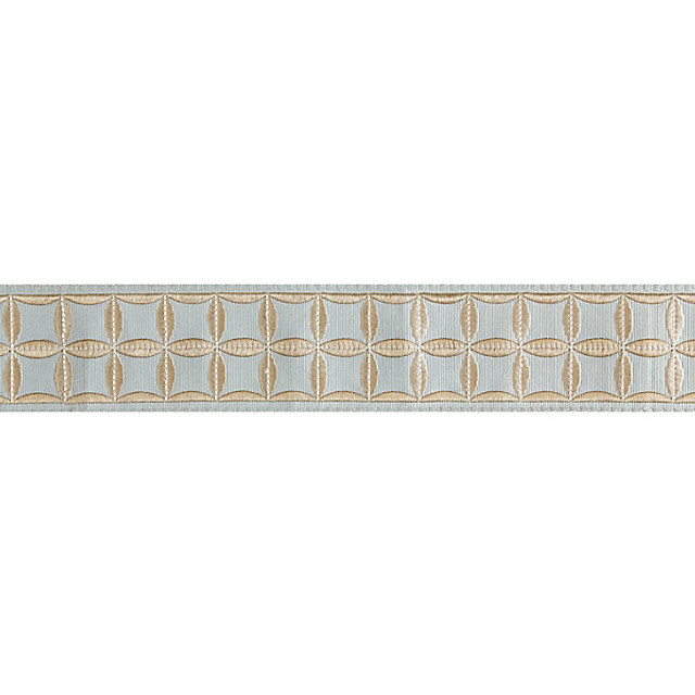 Fiori Embroidered Tape/Aquamarine T3288-004 by Scalamandre Trim Designer Trim FALL 2016 STOCKED AT 66% COTTON;34% VISCOSE INDIA LIGHT DUTY Horizontal: 2.125" and Vertical: 2.75" - Swanky Fabrics -