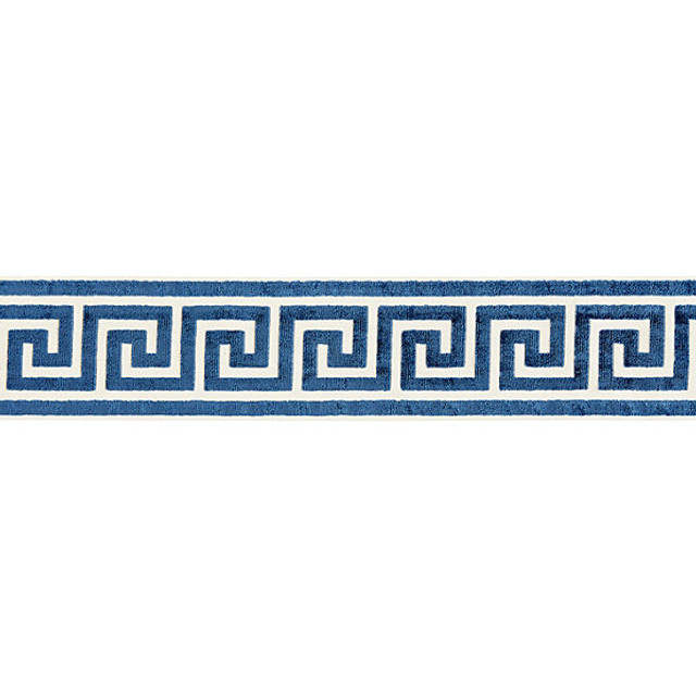 Greek Key Velvet Tape/Indigo T3279-005 by Scalamandre Trim Designer Trim FALL 2015 STOCKED AT 50% VISCOSE;50% COTTON INDIA LIGHT DUTY Horizontal: 2.875" and Vertical: 4" - Swanky Fabrics -