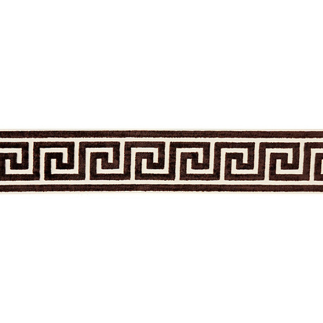 Greek Key Velvet Tape/Espresso T3279-006 by Scalamandre Trim Designer Trim FALL 2015 STOCKED AT 50% VISCOSE;50% COTTON INDIA LIGHT DUTY Horizontal: 2.875" and Vertical: 4" - Swanky Fabrics -
