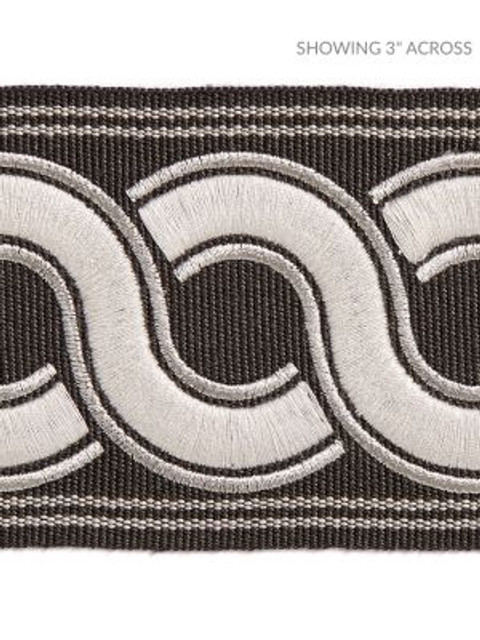 Guilloche Embroidered Tape Charcoal SCT32830005 by Scalamandre Designer Trim HAMPTONS TRIMMINGS 37% ACRYLIC 32% POLYESTER 31% VISCOSE CHINA LIGHT DUTY Horizontal: and Vertical: 2.88 - Swanky Fabrics -